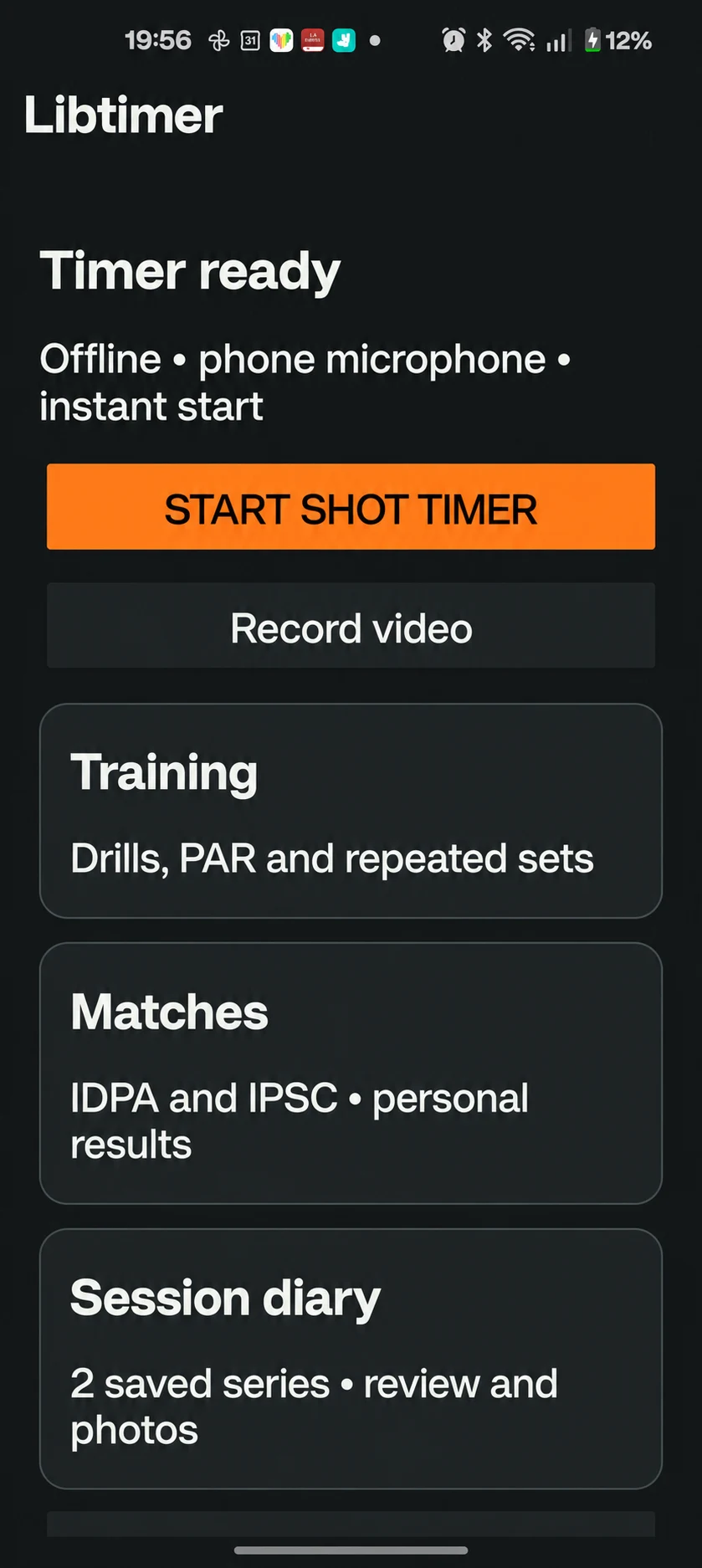 Libtimer English home screen with timer and training tools